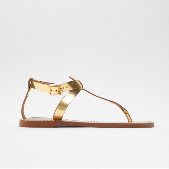 ZARA Flat Laminated Leather Sandals - Picture 6 of 6